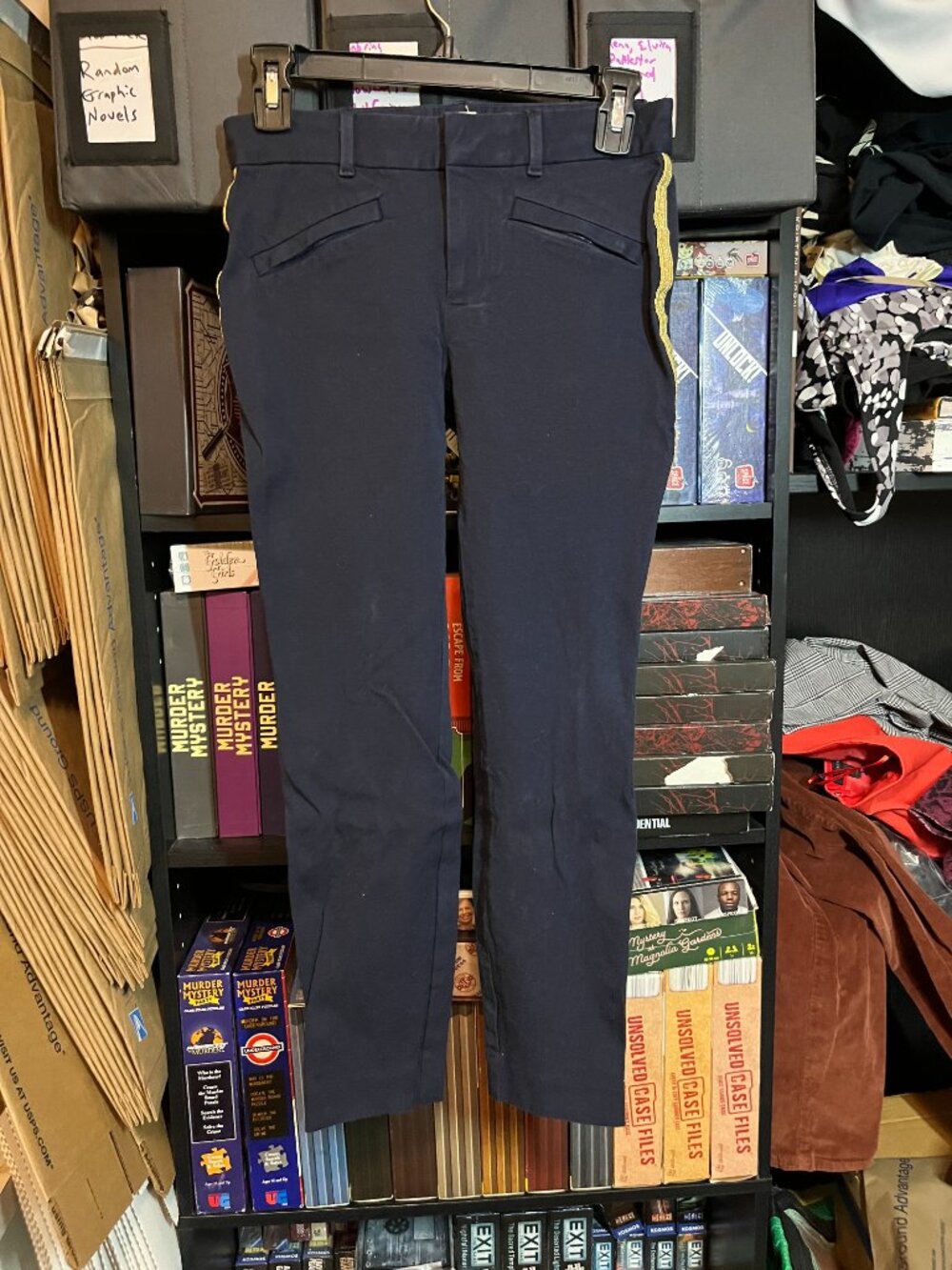 Gap Navy Skinny Ankle Pants Gold Side Stripe Size 0 Tailored Stretch Career Prep - Picture 2 of 5